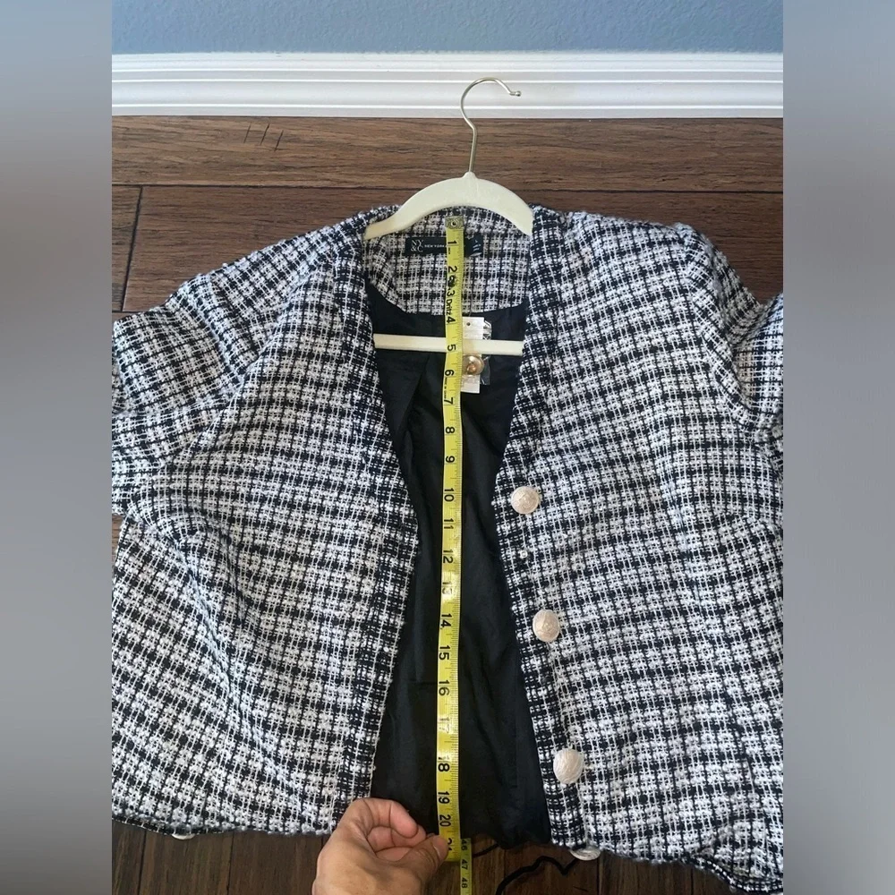 Tweed jacket Checked coat gold button classic trench coat long blazer fall coat